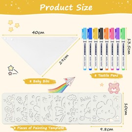 Aolso Baby Bibs for Painting, 8 Pieces Baby White Bibs, Waterproof Bibs for Baby with 8 Textile Pens and 8 Painting Stencils, Gift for Baby Shower Party, Drool Bib (40 x 29 cm)