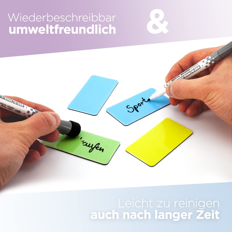 BLAUFUCHS Magnetic Strips Writeable Includes 2 Markers - 32 Pieces