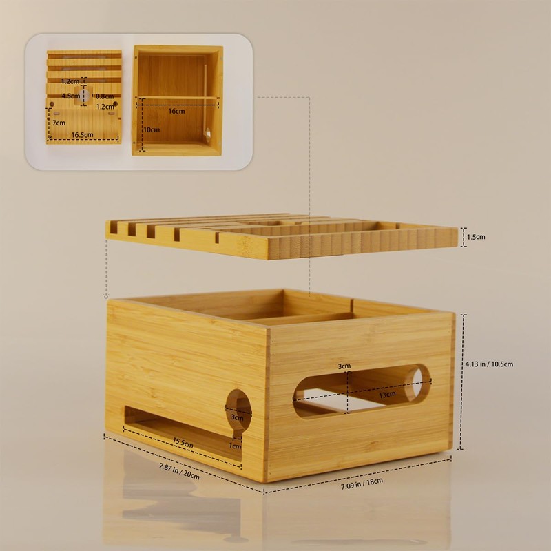 PERFECYEE Bamboo Electronic Device Manager, Multi-Scenario Applicable Charging Cradle -