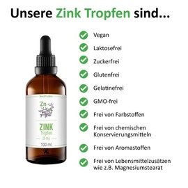 Zinc 25 mg drops, 100 ml, zinc sulphate, alcohol-free, vegan and made in Germany