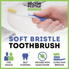 MOUTHWATCHERS Soft Flossing Toothbrushes for Adults, Value 6 Pack, Ultra Clean Manual Toothbrush Set for Sensitive Teeth & Gums, by Dr. Plotka, Assorted Colors