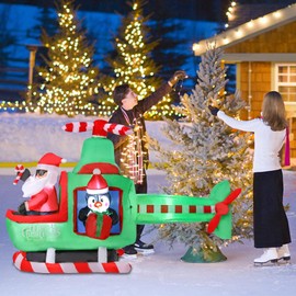 Vipush Christmas Inflatable Decorations - Outdoor Helicopter inflatables Christmas Decorations Inflatable with LED Light, 7.8FT Outdoor Glitter Ball Holiday Decor Blow Up Christmas Yard Decor