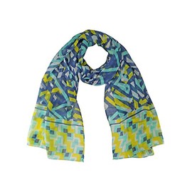 Blue Multicolor Geometric Pattern Oblong Lightweight Scarf Wrap