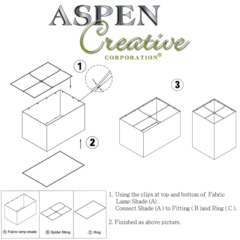 Aspen Creative 38752-2, Rectangle Collapsible Spider Lamp Shade, White, 11+17"