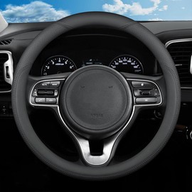 SZYUCHEN Steering Wheel Cover for Kia K5 Telluride Forte Soul Optima Sorento Sportage Stinger NIRO Rio Cadenza K900 Carnival Mojave Sedona GT EX Line LX SX LXS Car Accessories, 2026 Black 14.5-15 inch