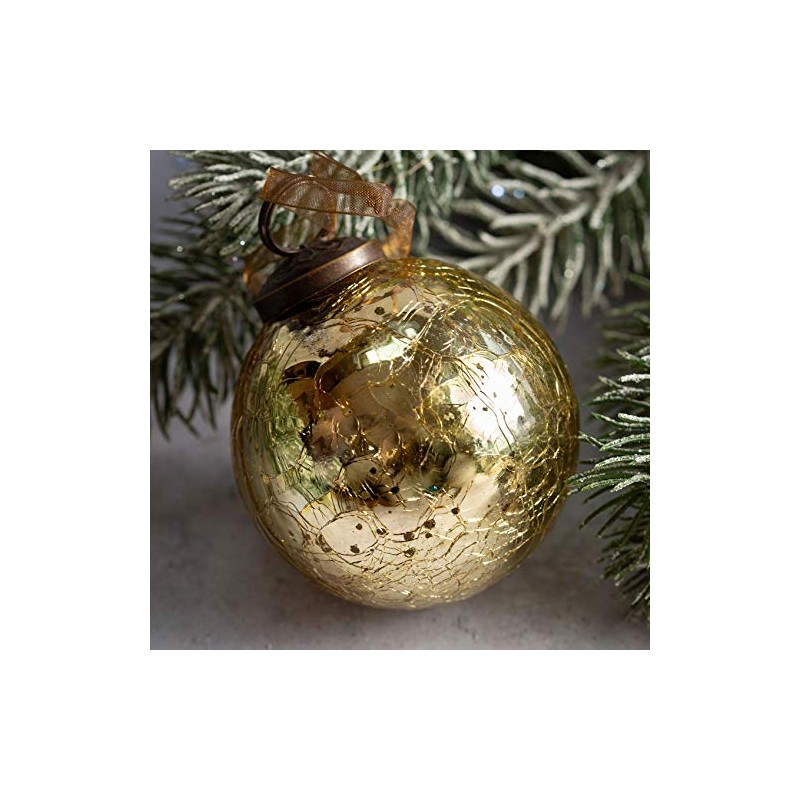 Aurora Christmas Glass Crackle Ball Christmas Bauble, Gold, 3"