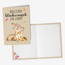Papierdrachen Greeting Cards for Birth | 6 Playful Greeting Cards as Folding Card Including Envelope for the Birth of Baby - Stylish Design - Forest Animals Motif