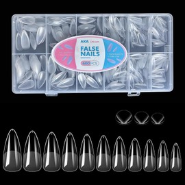 AKA Unicorn Almond Nail Tips 12 Sizes 600 PCS Full Cover Gel Tips Clear Acrylic Gel Nail Tips Almond Shape for DIY Extension (Tip 3)