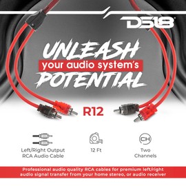 DS18 R12 RCA Cable Ultra Flex 12 Feet - 2-Male to 2-Male Stereo Audio Cables, 2RCA Male to 2RCA Male Stereo Cable for Home Theater, HDTV, Amplifiers, Hi-Fi Systems, Car Audio, Speakers. (12ft / 3.6m)