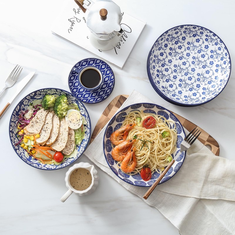 Selamica Ceramic Pasta Bowls Set 34 OZ, Large Salad Bowls