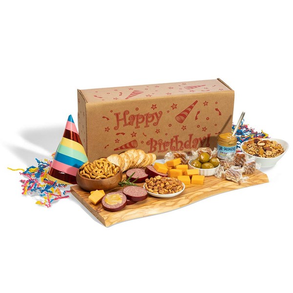 Dan the Sausageman's Happy Birthday Box For Him or Her Includes Beef Summer Sausage, Wisconsin Cheese, and Sweet Hot Mustard