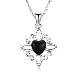Twoowl Witches Knot Necklace 925 Sterling Silver Black Onyx Witch Pendant Necklace Celtic Knot Amulet Wiccan Pagan Protection Jewelry Gifts for Women
