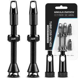 HAKULA MATATA Tubeless Presta Valve Stem 60 mm, Super Light Alloy Tubeless Tire Valve Stems with Caps Integrated Core Removal Tool, Fits Most MTB Mountain Bikes Rims, Pair, Black