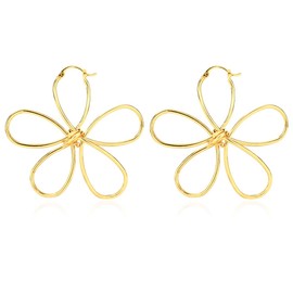 KELMALL Gold Plated Large Wire Frame Flower Hoop Earrings for Women – Big Lines Blossom Design Drop Dangle Earrings Lightweight - Gift Box Packed