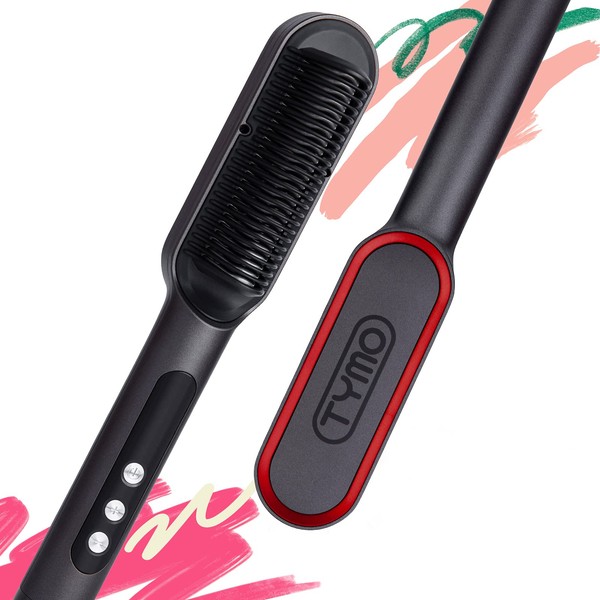 TYMO RING PLUS Ionic Hair Straightener Comb - Hair Straightening Brush & Iron with Nano Titanium Coating for Even Heat, 9 Temperature Settings & LED Screen, Professional Hair Tools for Styling