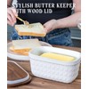 Nucookery Ceramic Butter Dish, Embossed Butter Keeper with Wood Lid