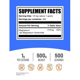 BulkSupplements Magnesium Hydroxide Powder Supplement For Optimal Health 1.1 Pound Pack