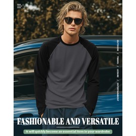 Huukeay 3 Pack Men's Long Sleeve Baseball Shirts, Crew Neck Raglan Cotton Blend Casual Vintage Jersey Sport Tee Tops(White/Mixed Gray, Mixed Gray/Dark Mixed Gray, Dark Gray/Black,Medium)