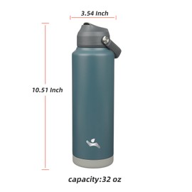 Konokyo Insulated Water Bottle with Straw Lid,40 oz Stainless Steel Vacuum Metal Bottle with Silicone Handle,Dark Gray