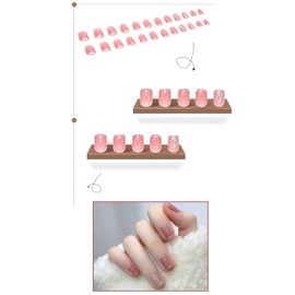 Lwenjing Nail Tip, False Nail Tip, 3D Nail Tip, Handmade Nail Tip, Wedding Nail Tip, Cute, Short, Popular, Japanese Style, Bride Nails, Shiny, False Nails, Pack of 24