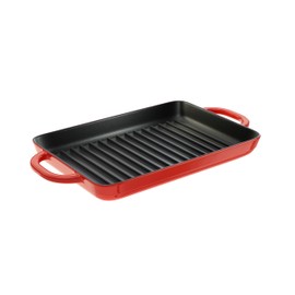 Lodge 12.5 x 8 Inch Enamel Cast Iron Grill Pan - Dual Assist Handles - Use in the Oven, on the Stove, on the Grill, or Over a Campfire - Red