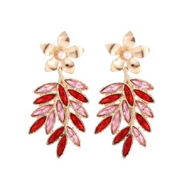 Leaf Cluster Earrings for Women, Leaf Chandelier Earrings for Girls, Pearl Flower Floral Leaf Statement Dangle Earrings, Bohemian Hawaiian Flower Drop Earrings, Zinc