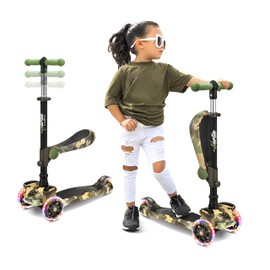 Hurtle 9 Wheeled Scooter for Kids - Stand & Cruise Child/Toddlers Toy Folding Kick Scooters w/Adjustable Height, Anti-Slip Deck, Flashing Wheel Lights, for Boys/Girls 2-12 Year Old - Hurtle