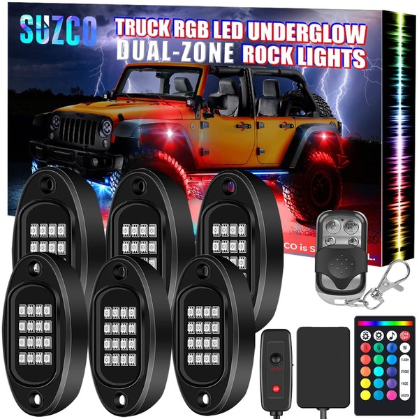 SUZCO 6-Pack Upgraded Truck LED Underglow Rock Pod Light Kit,