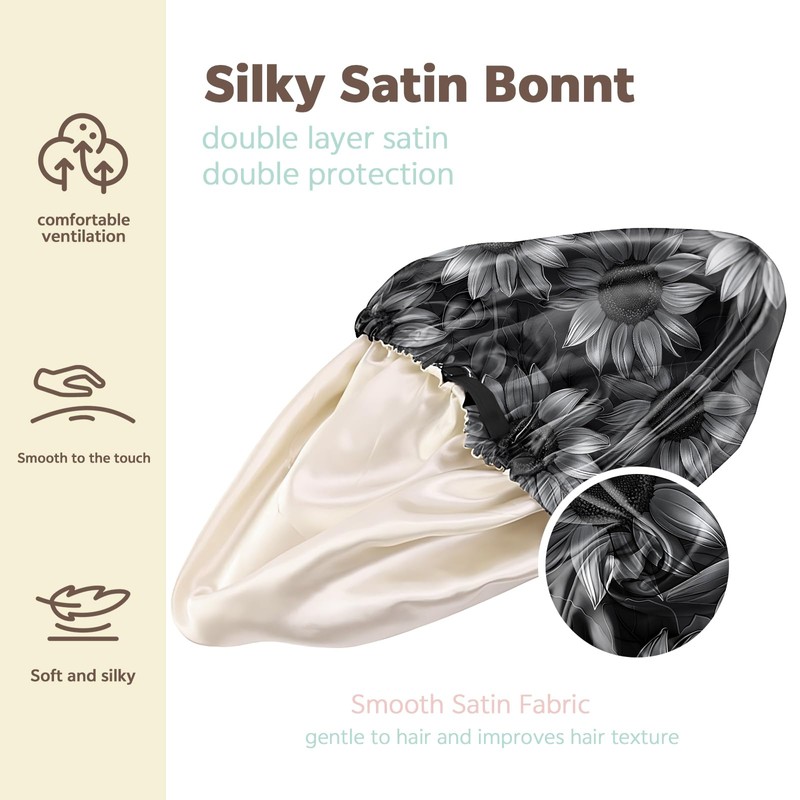 Cabreche 2 PCS Bonnets for Women Girls Satin Hair Bonnet