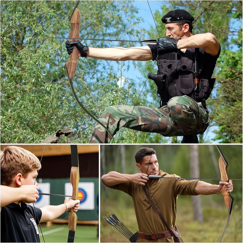 Black Hunter Recurve Bow and Arrow Set, GLURAK 60'' Wooden