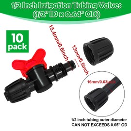 WZFLRUA 10 Pack 1/2 Inch Drip Irrigation Valve Fittings (1/2" ID x 0.65" OD) - 1/2'' Drip In-Line Shut Off Valve Anti-Drop Barbed Lock Nut Flow Control Valve Connectors for 1/2 Inch Drip Tubing