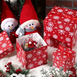 Zhanmai 3 Pcs Christmas Nesting Gift Boxes Snowflake Stackable Boxes Christmas Decorative Boxes with Lids for Present Wrapping Xmas Winter New Year Holiday Party Decor Supplies Favor (Red)