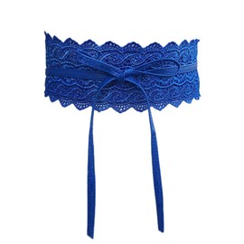 Diyafas Women's Lace Wide Belt Dress Decoration Belt Bowknot Waist Band Wedding Waistband, blue