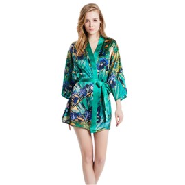 Prettystern Women's Mini Dress Short Silk Satin Silk Coat Kimono Dressing Gown Jacket Yukata Costume Silk Robe, Mi01 Van Gogh - Irises