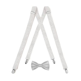 Tuxedo Park Silver Metallic Mens Bow Tie & Suspender