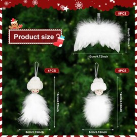 Christmas Tree Decorations White Pack of 16 Angel Wings Decoration Christmas Tree, Angel Wings Gnome Pendant Set, Christmas Tree Decoration White Christmas Angel Decoration Feathers, for Tree