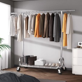 HOKEEPER Clothing Racks Heavy Duty Clothes Rack Adjustable Garment Rack for Hanging Clothes, Portable Coat Rack with Lockable Wheels, for Bedroom, Laundry, Balcony, Living Room 68.89''H*70.86''W*20"D