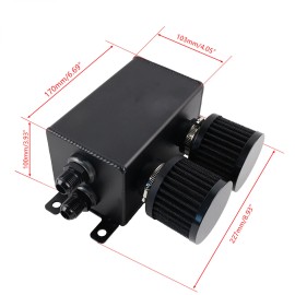 VEHITO 10AN 2 Port Dual Breather Filter Baffled Oil Catch Can Reservoir Tank Kit Black
