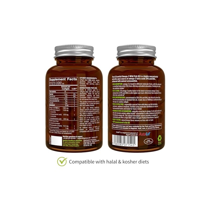 Pure Essential Super Concentrated rTG Omega 3 1000mg, Wild Fish