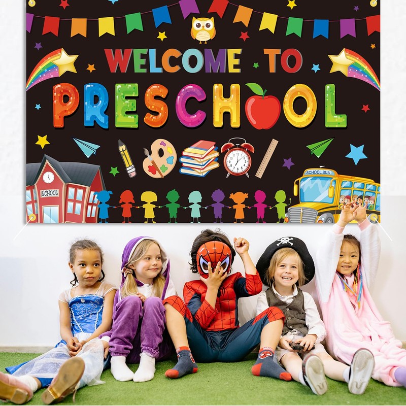 Welcome to Preschool Backdrop Banner First Day of School Party