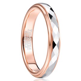 TUNGSTORY 4MM Rose Gold Tungsten Wedding Ring Faceted High Polished Finish Step Edge Size 5