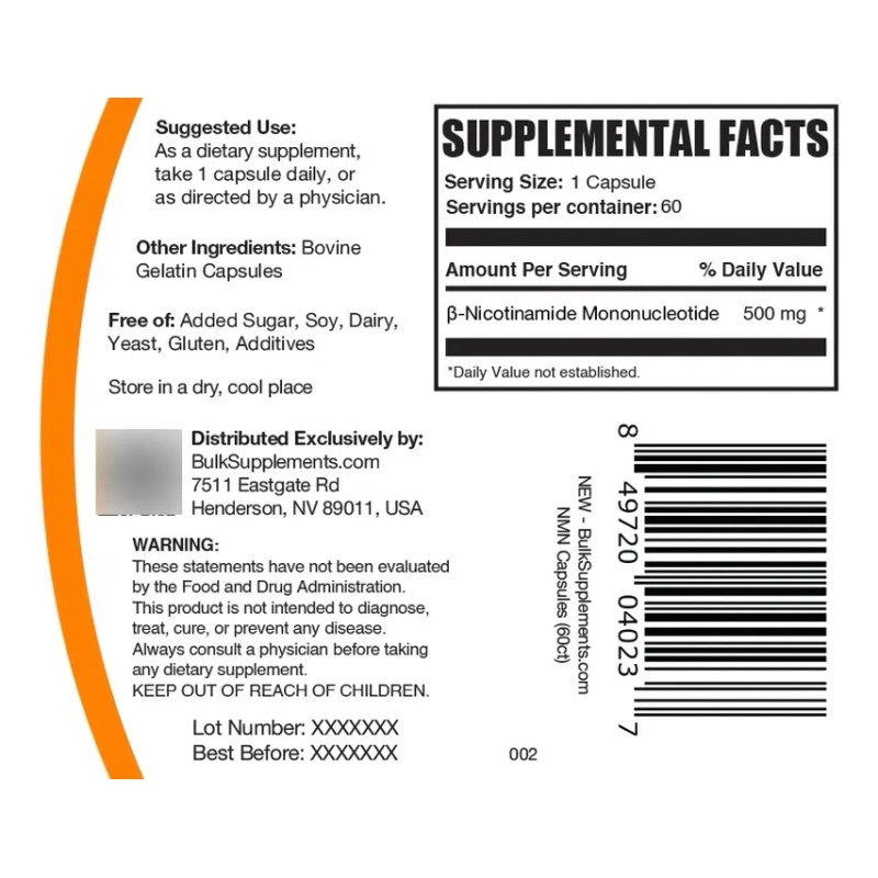 Bulk Suplements Nmn Mononucleótido De Nicotinamida 60 Caps