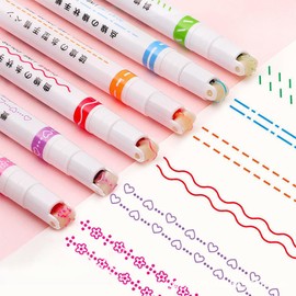 Bkemkri Curve Highlighter Set, 6 Colours Highlighter Set, Tip with Different Shapes, Linear Colour Pen, Highlighter Pens for Scrapbooking, Journaling, Notes, Planner, Calendar