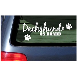 Dachshund On Board - White Vinyl Window Sticker Decal Wiener Dog