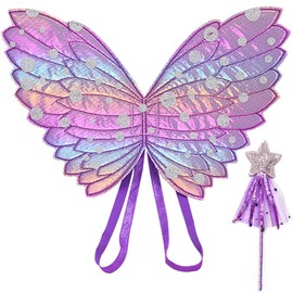 Fairy Wings Costume Kids, Fairy Costume Girls Fairy Costume Fancy Dress Up Fairy Costume Fairy Butterfly Wings Set Fairy Wing, Fairy Wands for Carnival Cosplay Costume Accessories (2-10 Years)