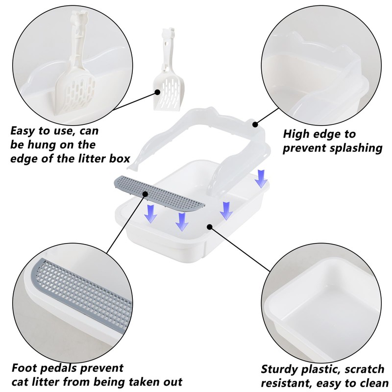 Open Top Cat Litter Box with Scoop, Anti-Splashing High Side