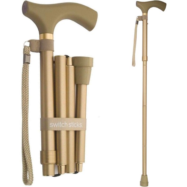 Switch Sticks Aluminum Adjustable Folding Cane and Walking Stick collapses and adjusts from 32 to 37 inches, Gold