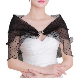 SamHeng Tulle Wedding Bridal Shawl Wrap Women Lace Evening Cape Shoulder Covers up Scarf for Dress Prom Party Open Front Summer Wedding Dress Bolero Cardigans Elegant Capelets for Ladies(Black)