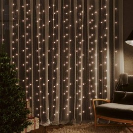 Heemab LED Curtain Fairy Lights 9.8' x 9.8' with 300 Warm White Energy-Saving LEDs and 8 Lighting Functions