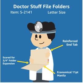 Manila File Folders, Doctor Stuff, Letter Size Reinforced Jeter Style End Tab Folder with Printed Tic Marks, 11 pt Manila Stock, Box of 50